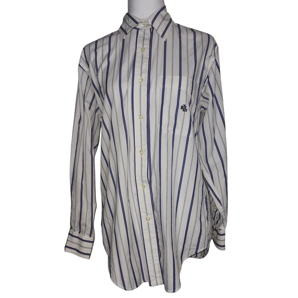 Womens Lauren Ralph Lauren Work-Day Striped Button Down Shirt Classic Fit Size 6
